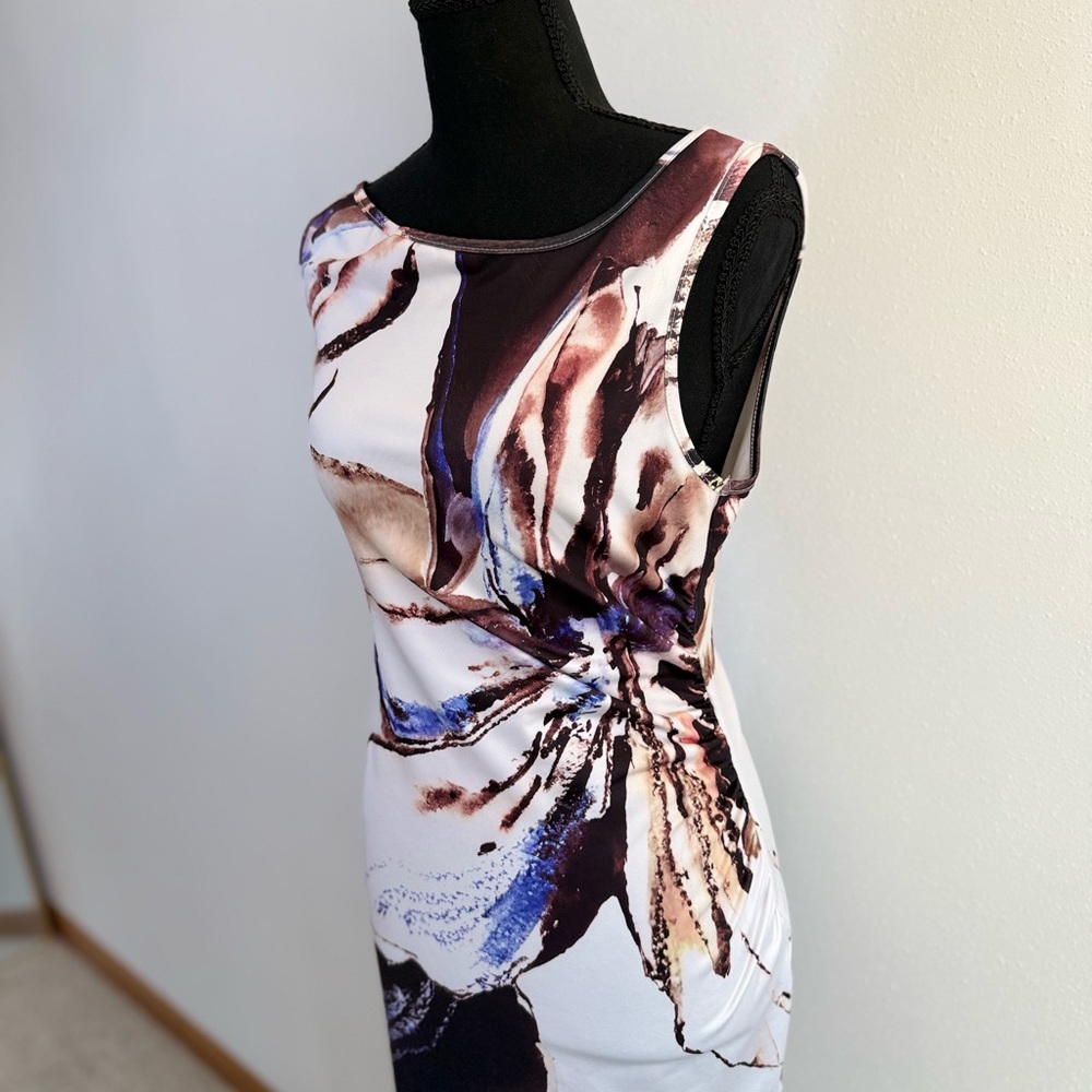 Floral Bodycon Midi Dress Ruched Waist Cocktail Wedding Guest S - Picture 4 of 10